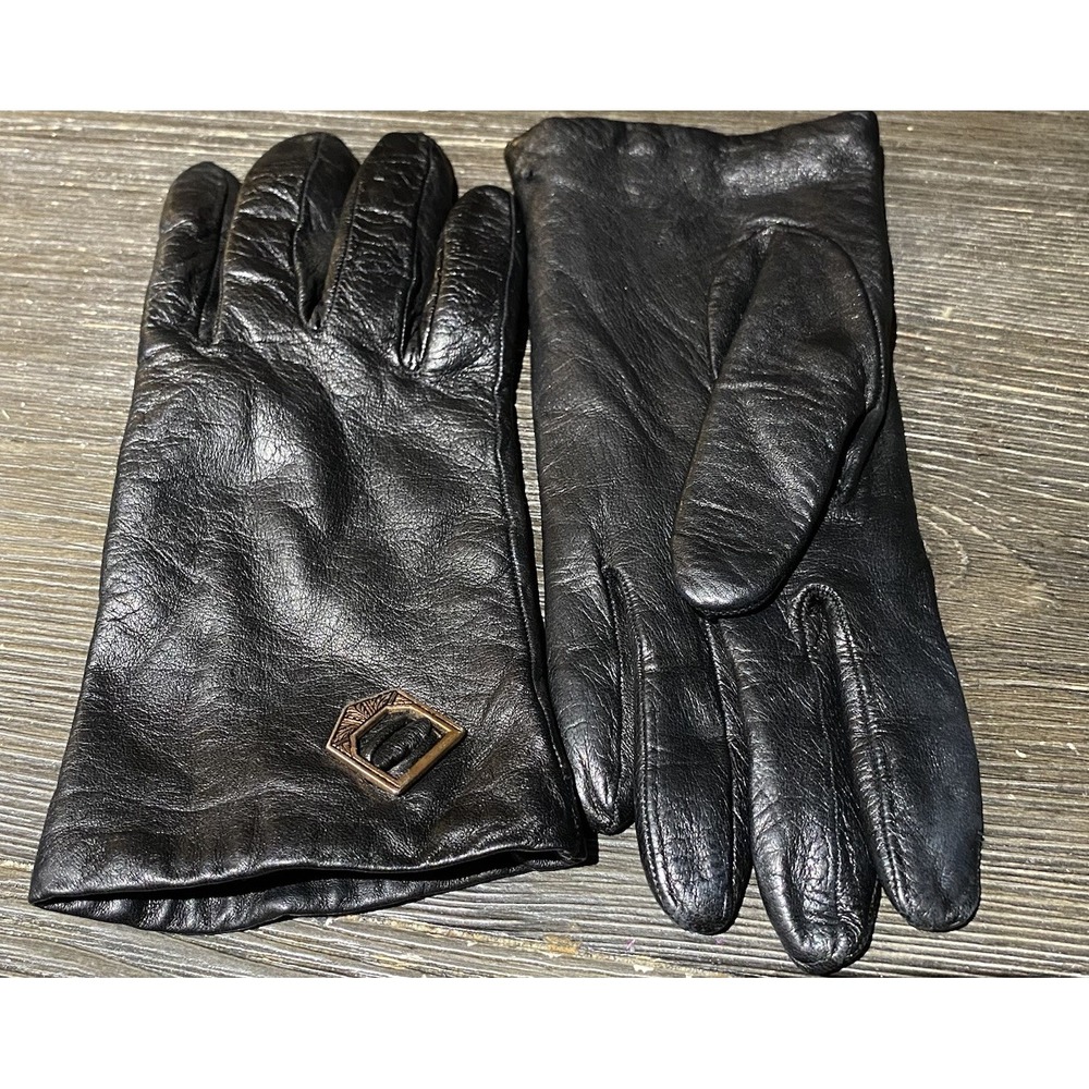 Montefusco Womens Genuine Leather Wool Lined Driving Gloves Black.‎ Italy Sz.7.5